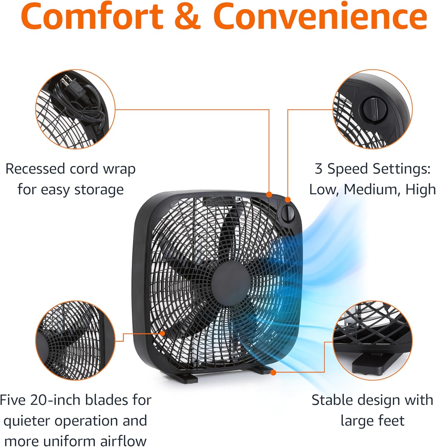 Ventilador Caixa 20 Polegadas 5 Lâminas Preto Cozinha